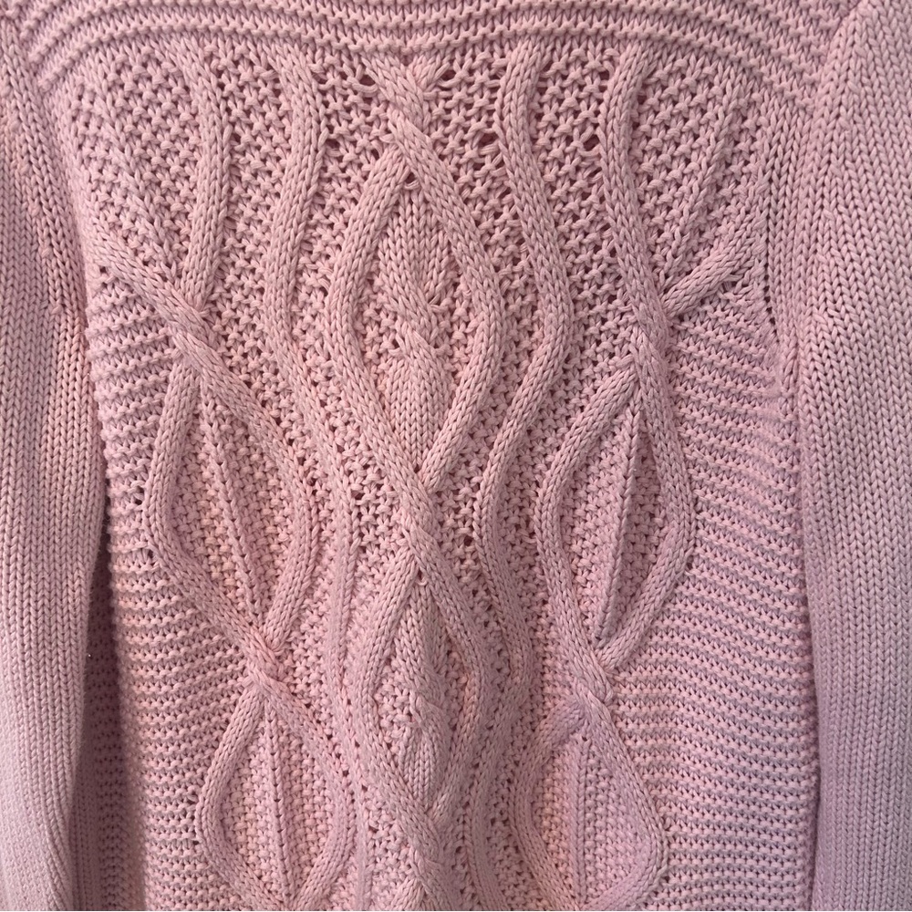 Lands' End Drifter Cable Knit Sweater Pink 100% Baumwolle Cotton Warm Large - Picture 2 of 7
